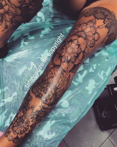 women's feminine leg sleeve tattoo|More.